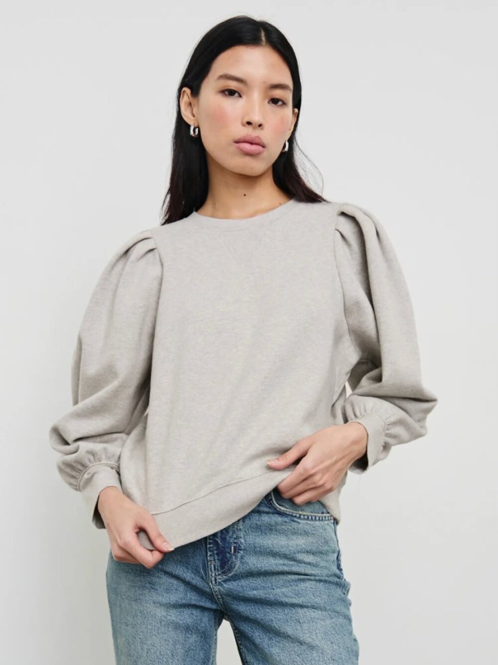 Rails Tiffany Puff Sleeve Cotton Terry Pullover Crew Neck Sweatshirt Grey, Small